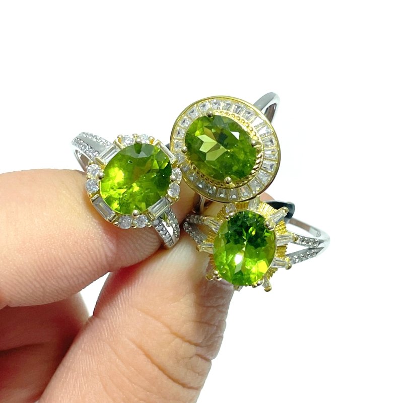 5 Pieces High Quality 925 Sterling Silver Peridot Different Styles Ring - Wholesale Crystals