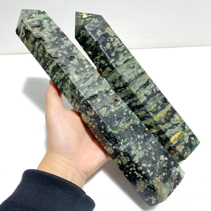 5 Pieces Large Green Sea Jasper Geode Druzy Points - Wholesale Crystals