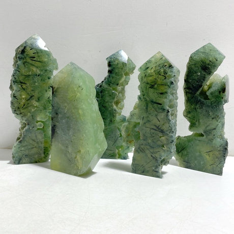 5 Pieces Large Natural Prehnite Tower Raw Side -Wholesale Crystals