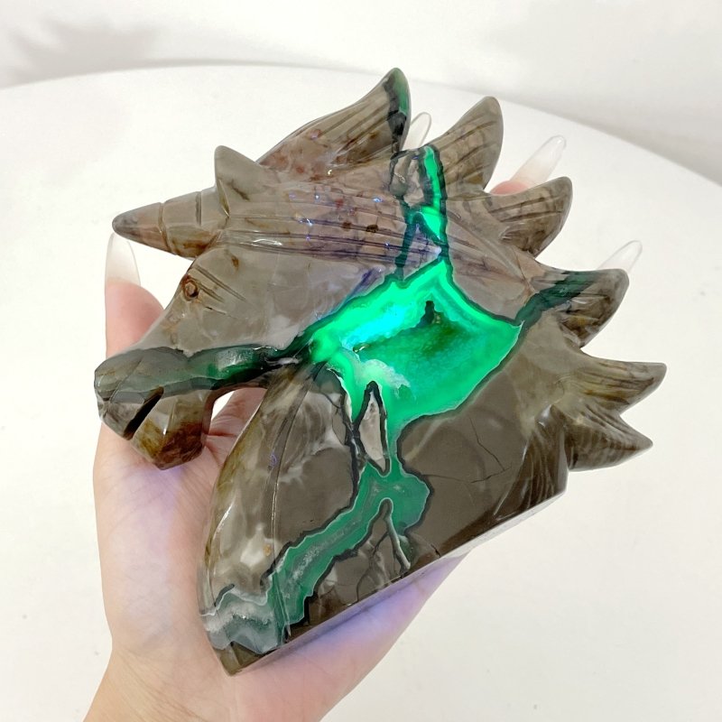 5 Pieces Large Volcanic Agate Unicorn Carving(UV - Reactive) - Wholesale Crystals