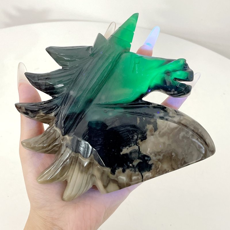 5 Pieces Large Volcanic Agate Unicorn Carving(UV - Reactive) - Wholesale Crystals