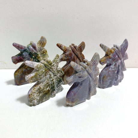 5 Pieces Ocean Jasper Unicorn Carving Closeout - Wholesale Crystals