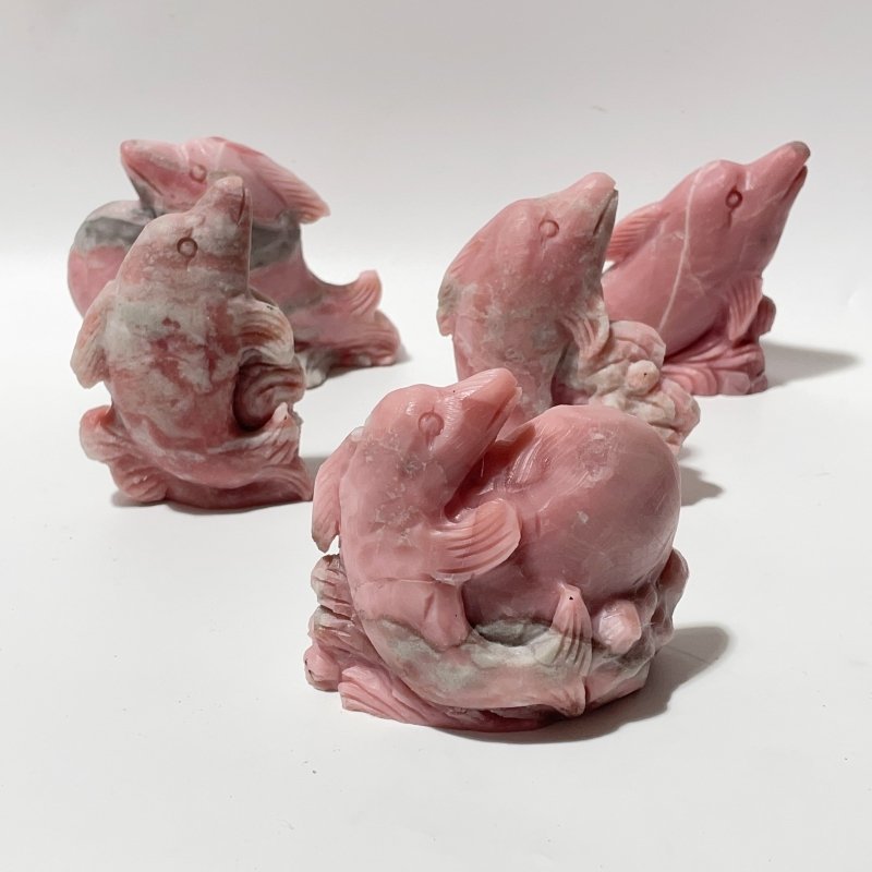 5 Pieces Pink Opal Dolphin Carving - Wholesale Crystals