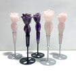 5 Pieces Rose Quartz Chevron Amethyst Flower Carving With Stand - Wholesale Crystals