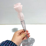 5 Pieces Rose Quartz Chevron Amethyst Flower Carving With Stand - Wholesale Crystals