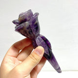 5 Pieces Rose Quartz Chevron Amethyst Flower Carving With Stand - Wholesale Crystals