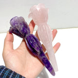 5 Pieces Rose Quartz Chevron Amethyst Flower Carving With Stand - Wholesale Crystals