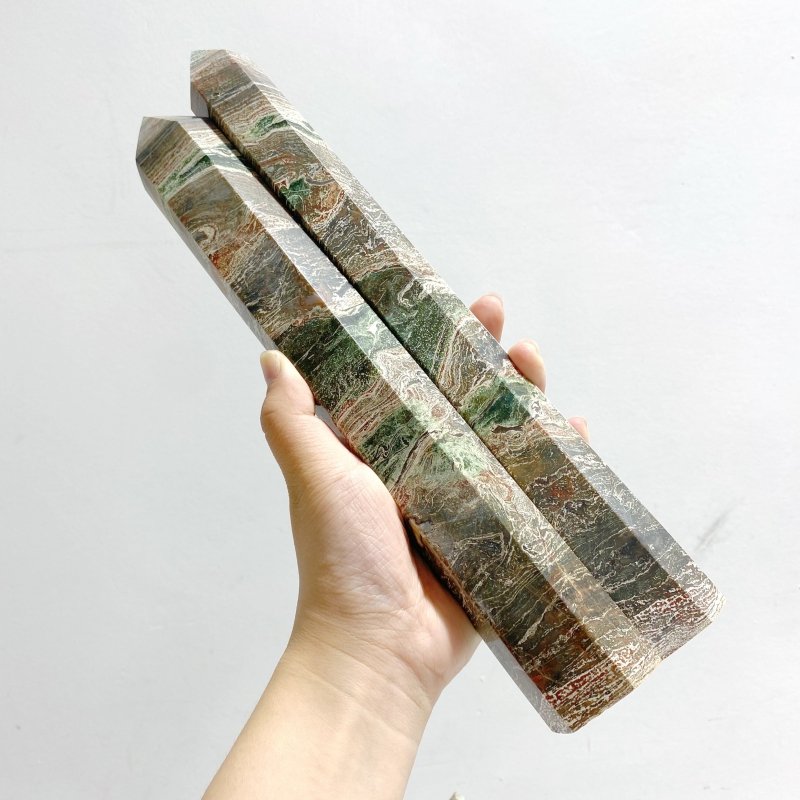 5 Pieces Tall Green Stripe Jasper Point 3 - Wholesale Crystals