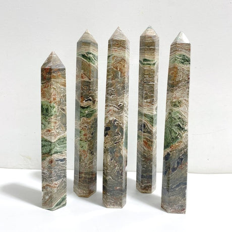 5 Pieces Tall Green Stripe Jasper Point 3 - Wholesale Crystals