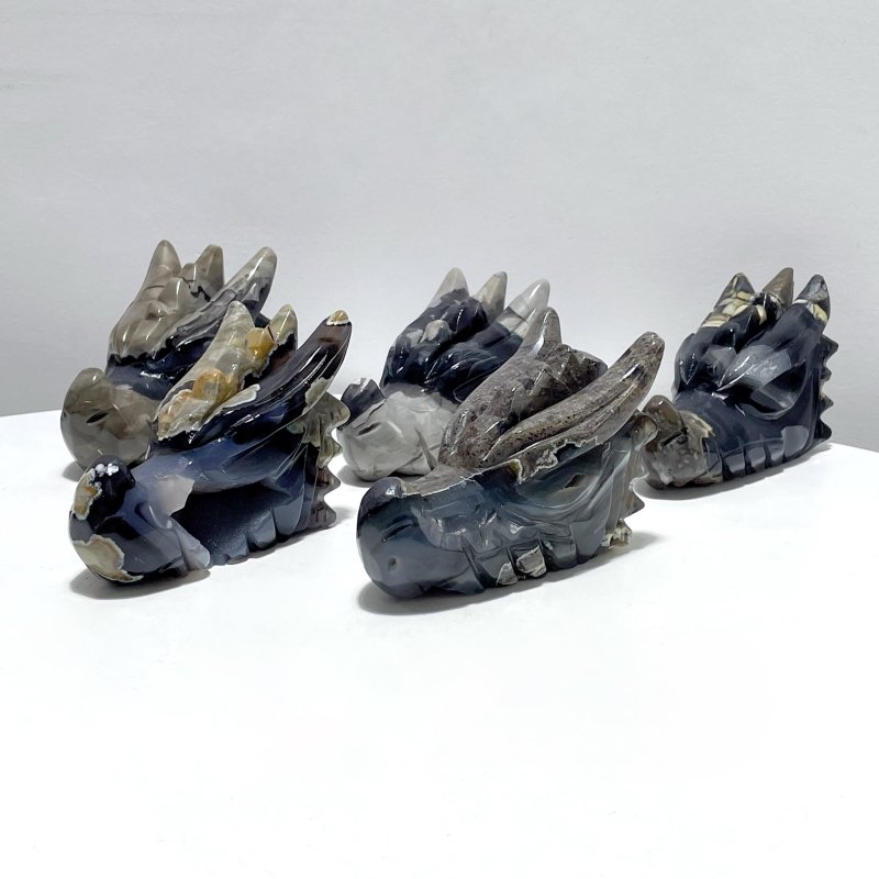 5 Pieces Volcanic Agate Dragon Head Carving(UV - Reactive) - Wholesale Crystals