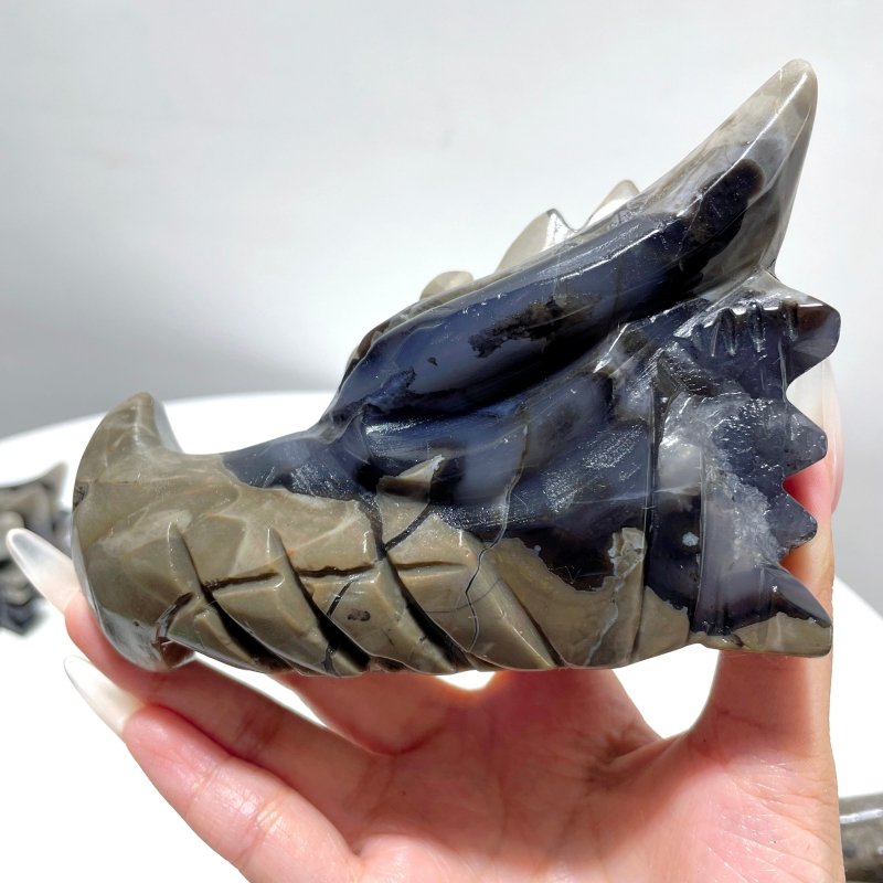 5 Pieces Volcanic Agate Dragon Head Carving(UV - Reactive) - Wholesale Crystals