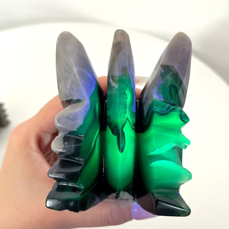 5 Pieces Volcanic Agate Dragon Head Carving(UV - Reactive) - Wholesale Crystals