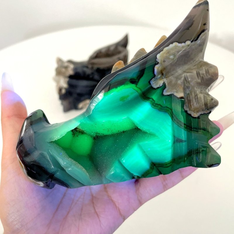 5 Pieces Volcanic Agate Dragon Head Carving(UV - Reactive) - Wholesale Crystals