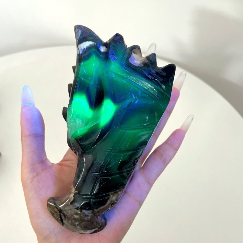 5 Pieces Volcanic Agate Dragon Head Carving(UV - Reactive) - Wholesale Crystals