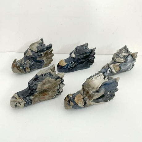 5 Pieces Volcanic Agate Dragon Head Carving(UV - Reactive) - Wholesale Crystals