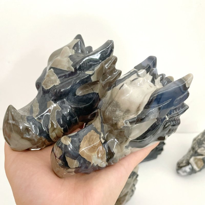 5 Pieces Volcanic Agate Dragon Head Carving(UV - Reactive) - Wholesale Crystals