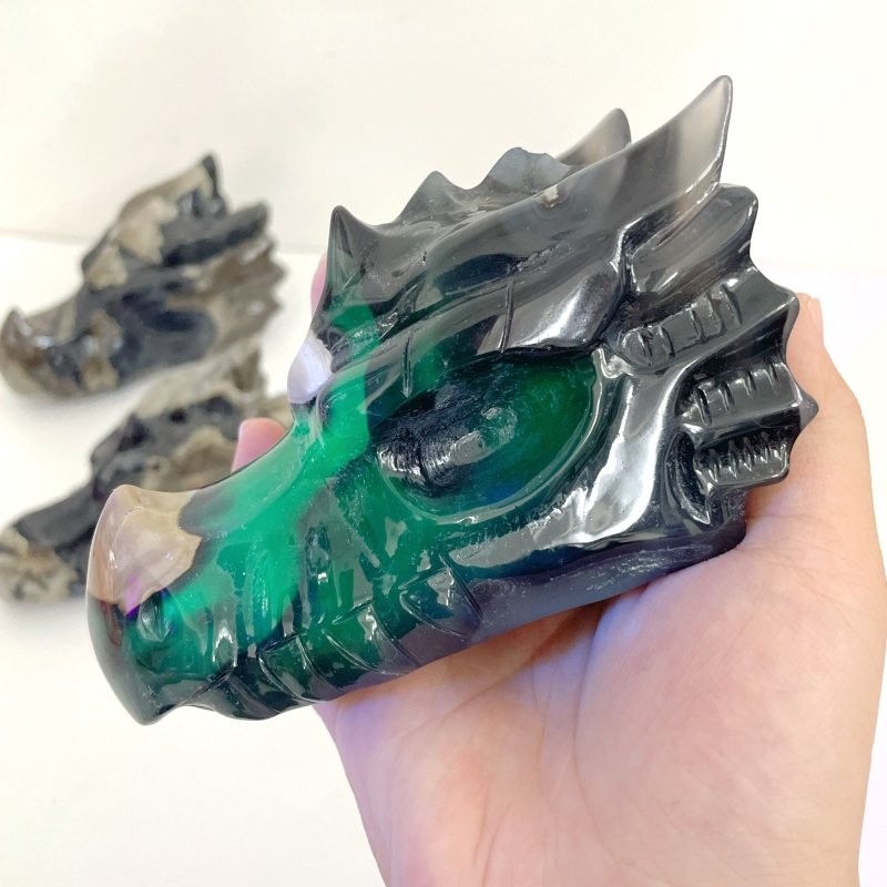 5 Pieces Volcanic Agate Dragon Head Carving(UV - Reactive) - Wholesale Crystals