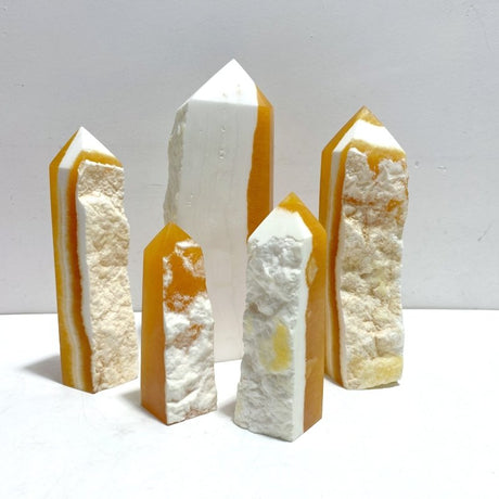 5 Pieces Yellow Calcite Points Raw Side - Wholesale Crystals