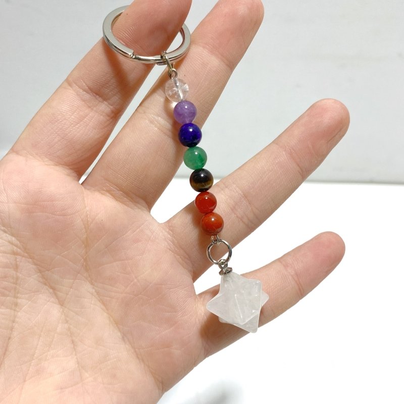 5 Types Mini 7 Chakra Beads Merkaba Keychain Wholesale Clear Quartz Tiger Eye - Wholesale Crystals