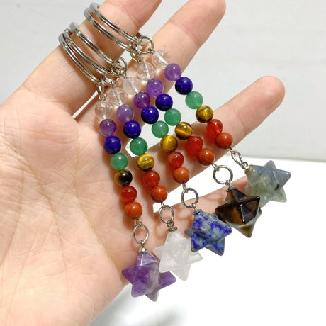 5 Types Mini 7 Chakra Beads Merkaba Keychain Wholesale Clear Quartz Tiger Eye - Wholesale Crystals