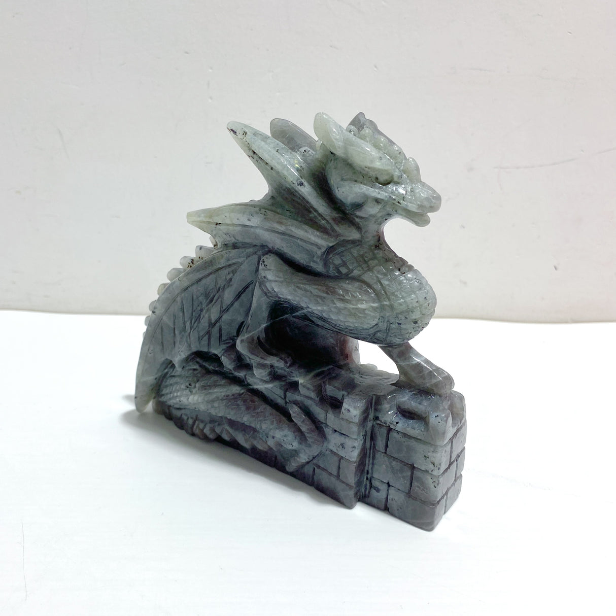 2 Pieces Beautiful Labradorite Flying Dragon Castle Carving