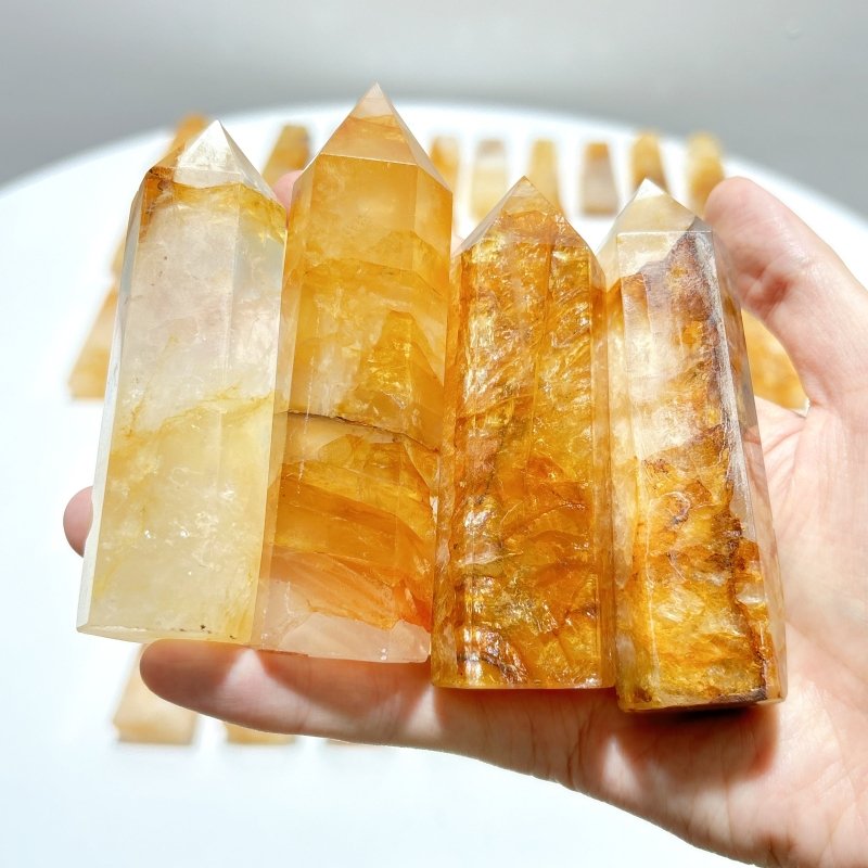 52 Pieces High Quality Fat Golden Hematiod Quartz Tower Points Fire Quartz - Wholesale Crystals