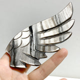 Silver Sheen Obsidian Heart Wing Carving With Stand