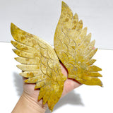 Unique Yellow Ocean Jasper Angel Wing Carving With Stand