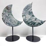 2 Pieces Large Moss Agate Moon With Stand Home Decor