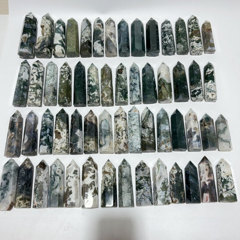 57 Pieces Fat Moss Agate Tower Points - Wholesale Crystals