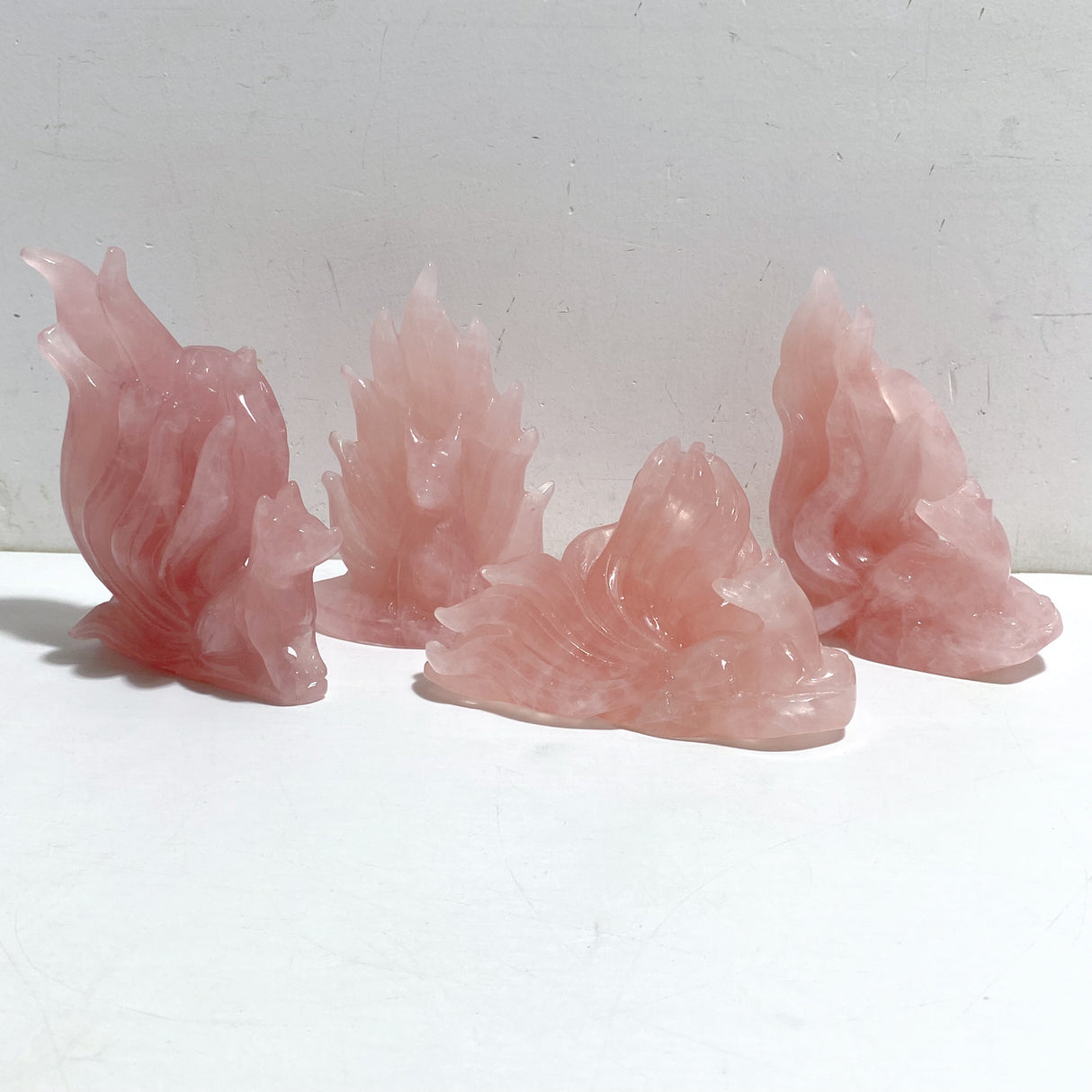 4 Pieces Rose Quartz Nine-tailed fox Carving