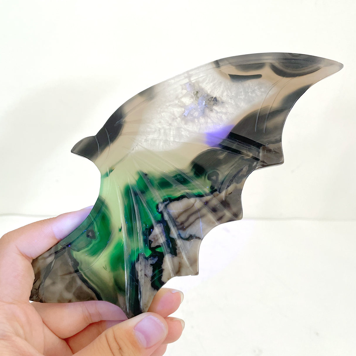 Unique Volcano Agate Bat Wing With Stand (UV-Reactive)
