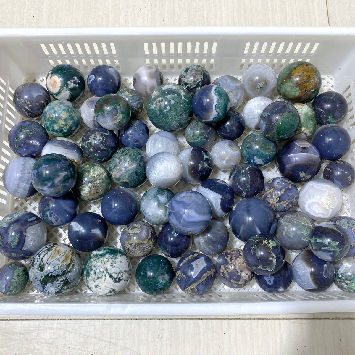 63 Pieces Beautiful Geode Druzy Moss Agate Spheres (Sea Freight Only)