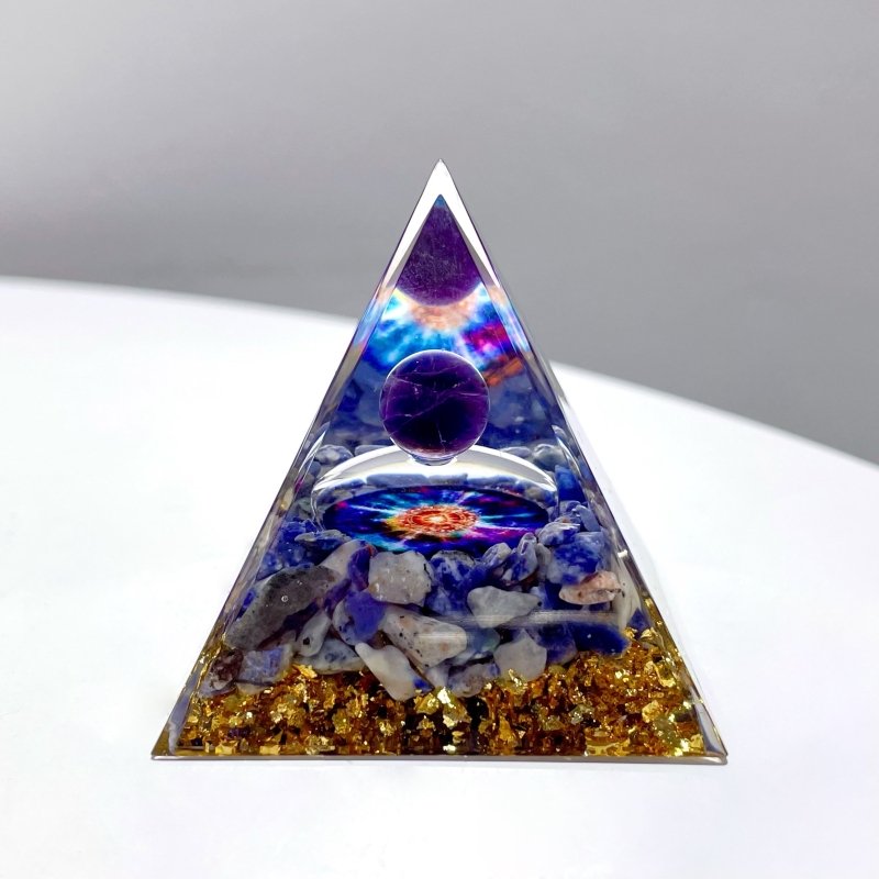 5CM Chevron Amethyst Blue Sodalite Orgone Pyramid Wholesale - Wholesale Crystals