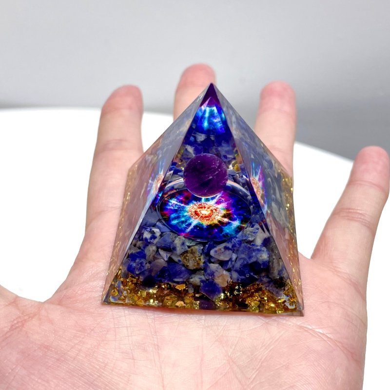 5CM Chevron Amethyst Blue Sodalite Orgone Pyramid Wholesale - Wholesale Crystals