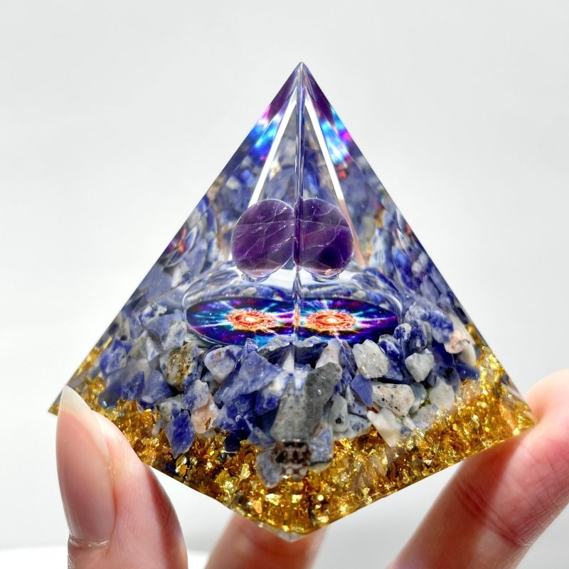 5CM Chevron Amethyst Blue Sodalite Orgone Pyramid Wholesale - Wholesale Crystals