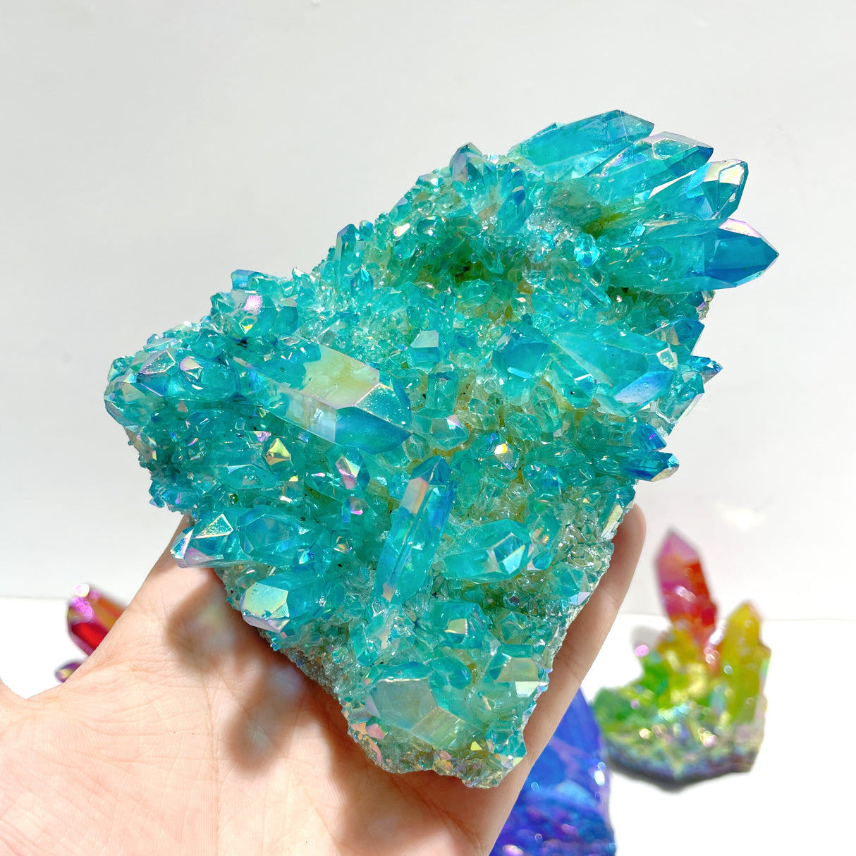 11 Pieces Aura Colorful Clear Quartz Cluster