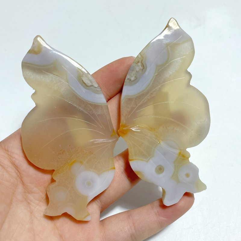 6 Pairs Beautiful Sakura Flower Agate Butterfly Wing Carving With Stand - Wholesale Crystals