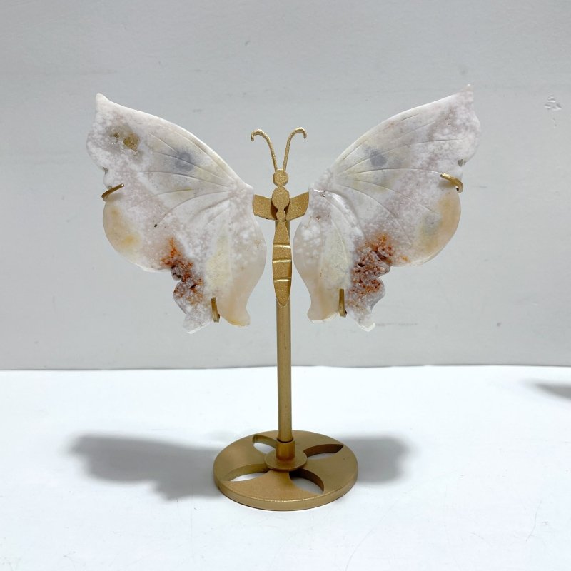 6 Pairs Beautiful Sakura Flower Agate Butterfly Wing Carving With Stand - Wholesale Crystals