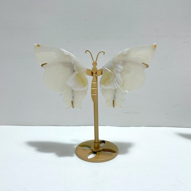 6 Pairs Beautiful Sakura Flower Agate Butterfly Wing Carving With Stand - Wholesale Crystals