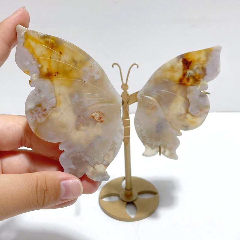 6 Pairs Beautiful Sakura Flower Agate Butterfly Wing Carving With Stand - Wholesale Crystals