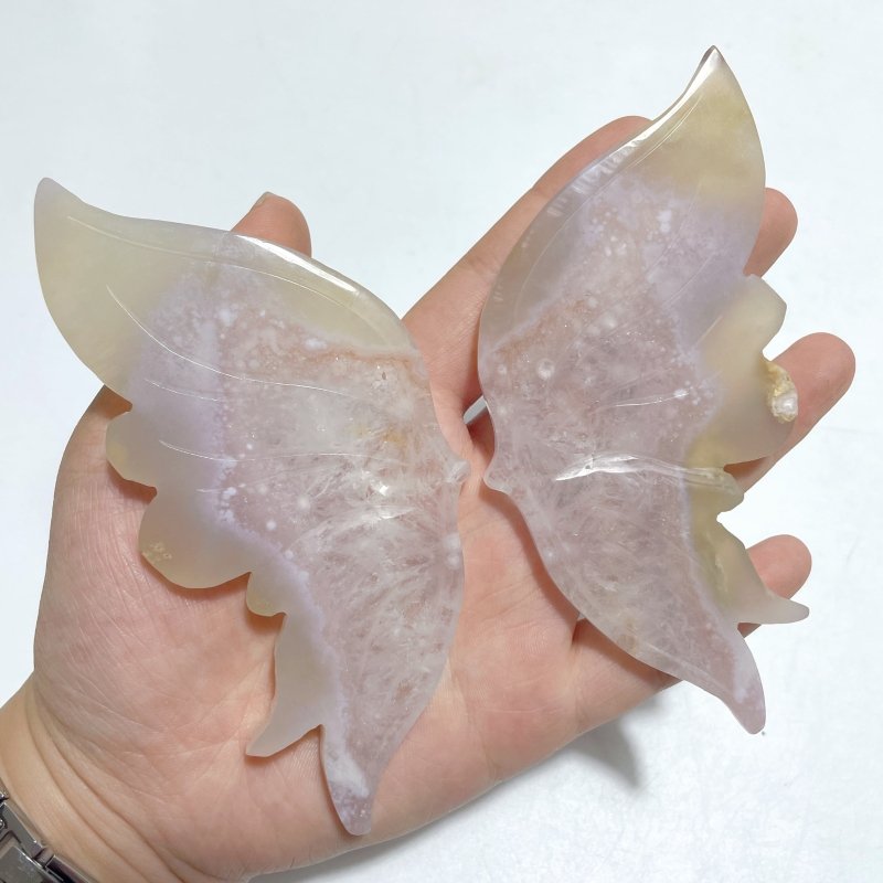 6 Pairs Beautiful Sakura Flower Agate Butterfly Wing Carving With Stand - Wholesale Crystals