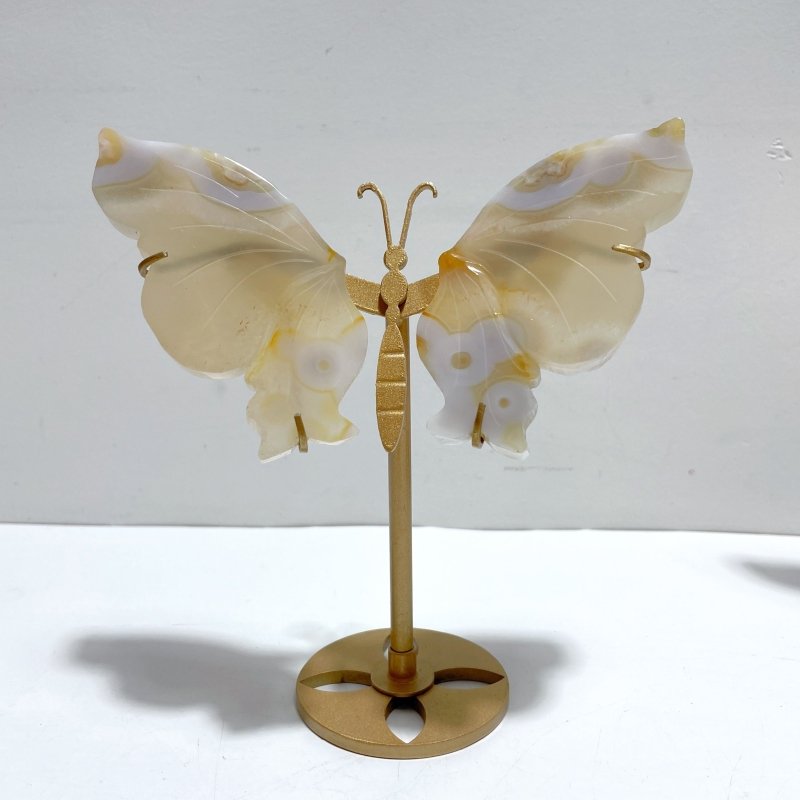 6 Pairs Beautiful Sakura Flower Agate Butterfly Wing Carving With Stand - Wholesale Crystals