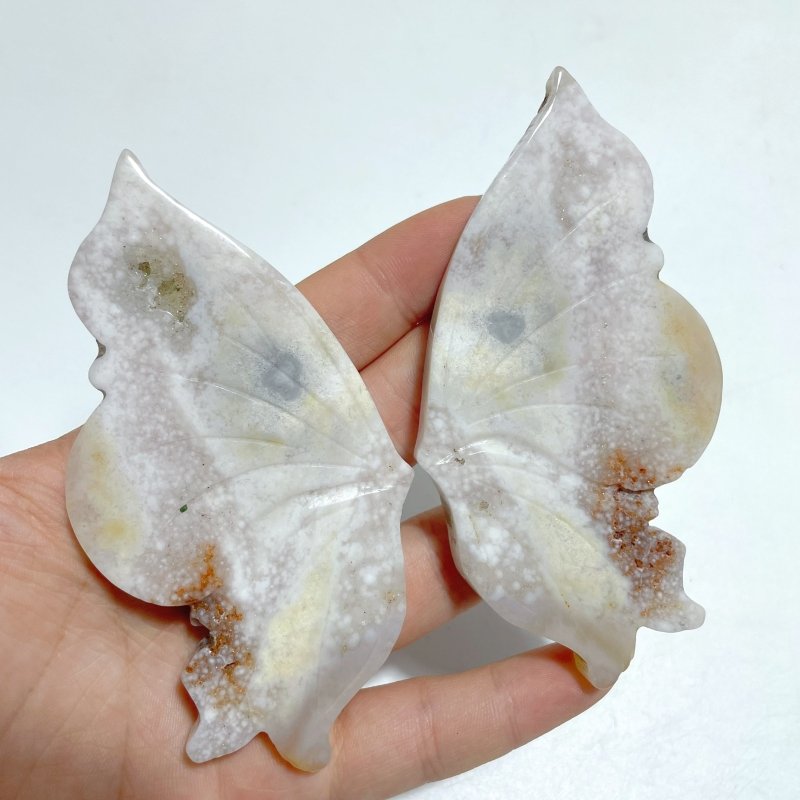 6 Pairs Beautiful Sakura Flower Agate Butterfly Wing Carving With Stand - Wholesale Crystals