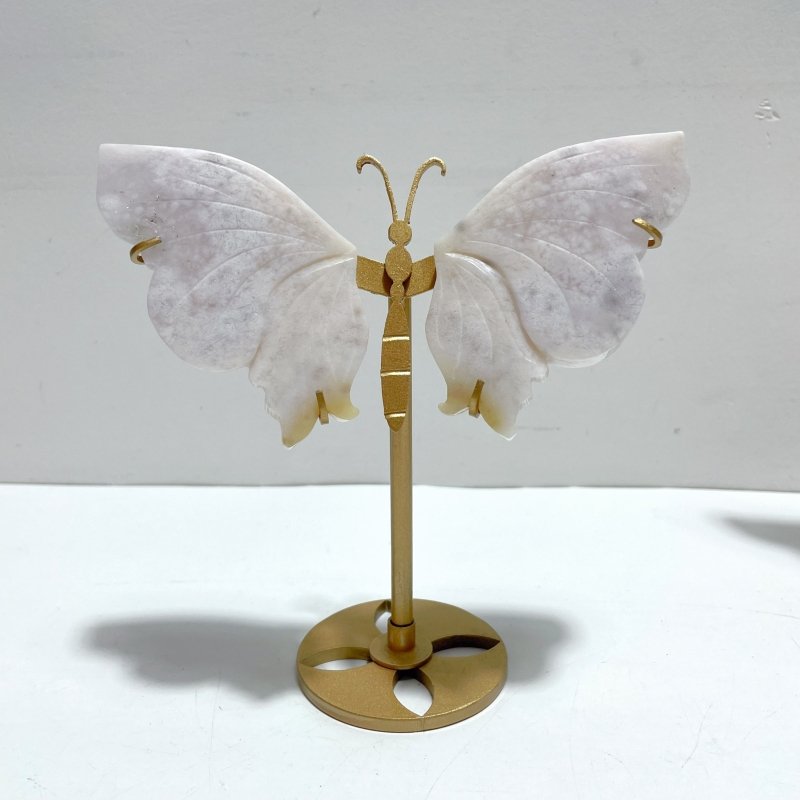 6 Pairs Beautiful Sakura Flower Agate Butterfly Wing Carving With Stand - Wholesale Crystals