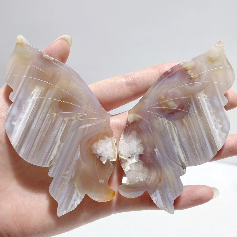 6 Pairs Beautiful Sakura Flower Agate Butterfly Wing Carving With Stand - Wholesale Crystals