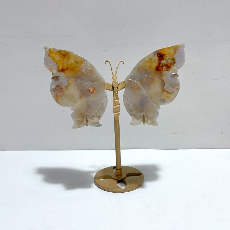 6 Pairs Beautiful Sakura Flower Agate Butterfly Wing Carving With Stand - Wholesale Crystals