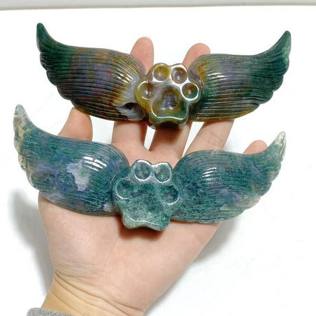 6 Pairs Ocean Jasper Cat Paw Wing Carving With Stand - Wholesale Crystals