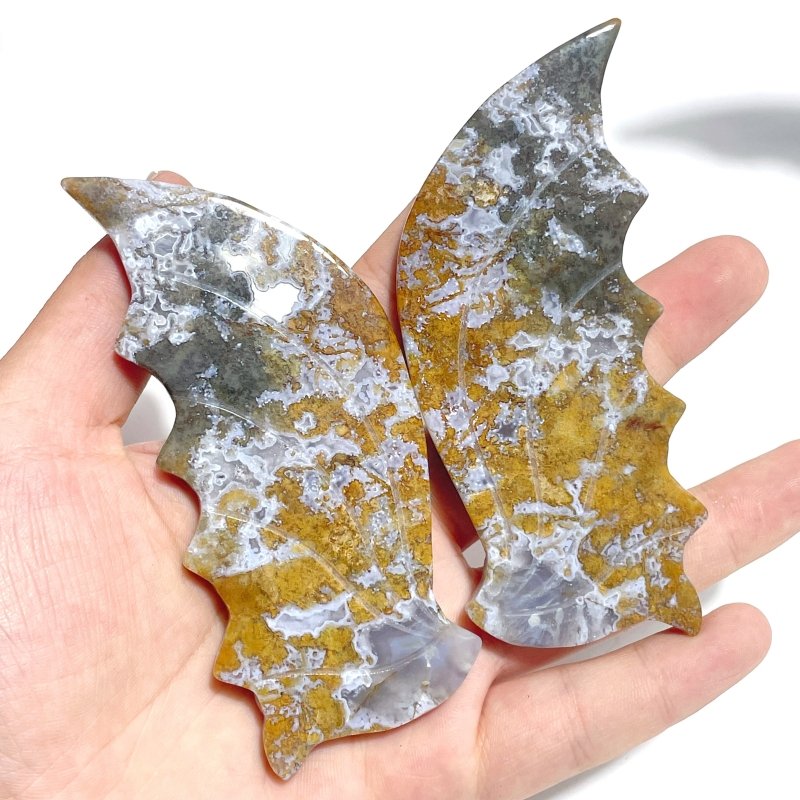 6 Pairs Ocean Jasper Flying Dragon Wing With Stand - Wholesale Crystals