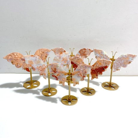 6 Pairs Pink Agate Butterfly Wing Carving With Stand -Wholesale Crystals